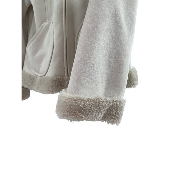 Mudd Womens White Faux Suede Hooded Jacket Faux Fur Trim & Zip Closure - Picture 4 of 9